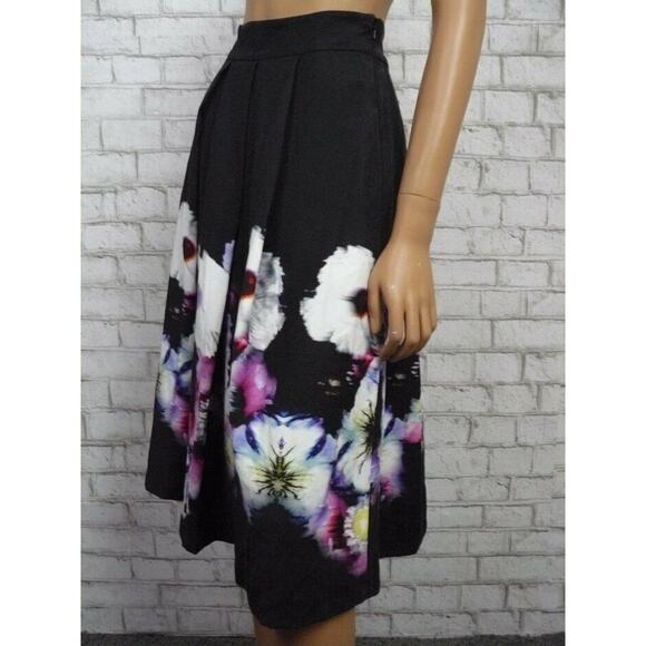 $160 Free People Black Purple Watercolor Floral Pleated Midi Skirt 10 NEW - Picture 4 of 10